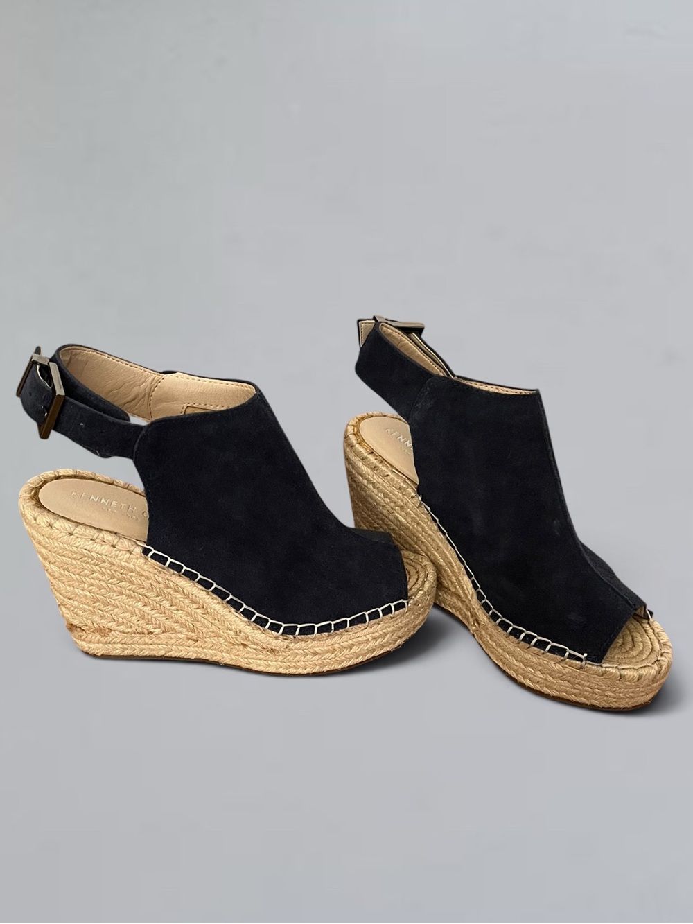Kenneth Cole New York Olivia Navy Suede Espadrille Wedge Sandals 6.5